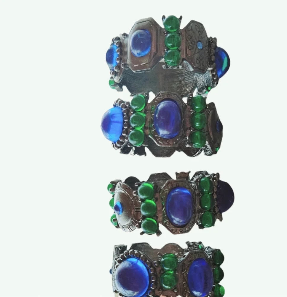 Royal blue Emeral green bead rhinestones silver tone napkin rings set of 4 - Picture 2 of 8